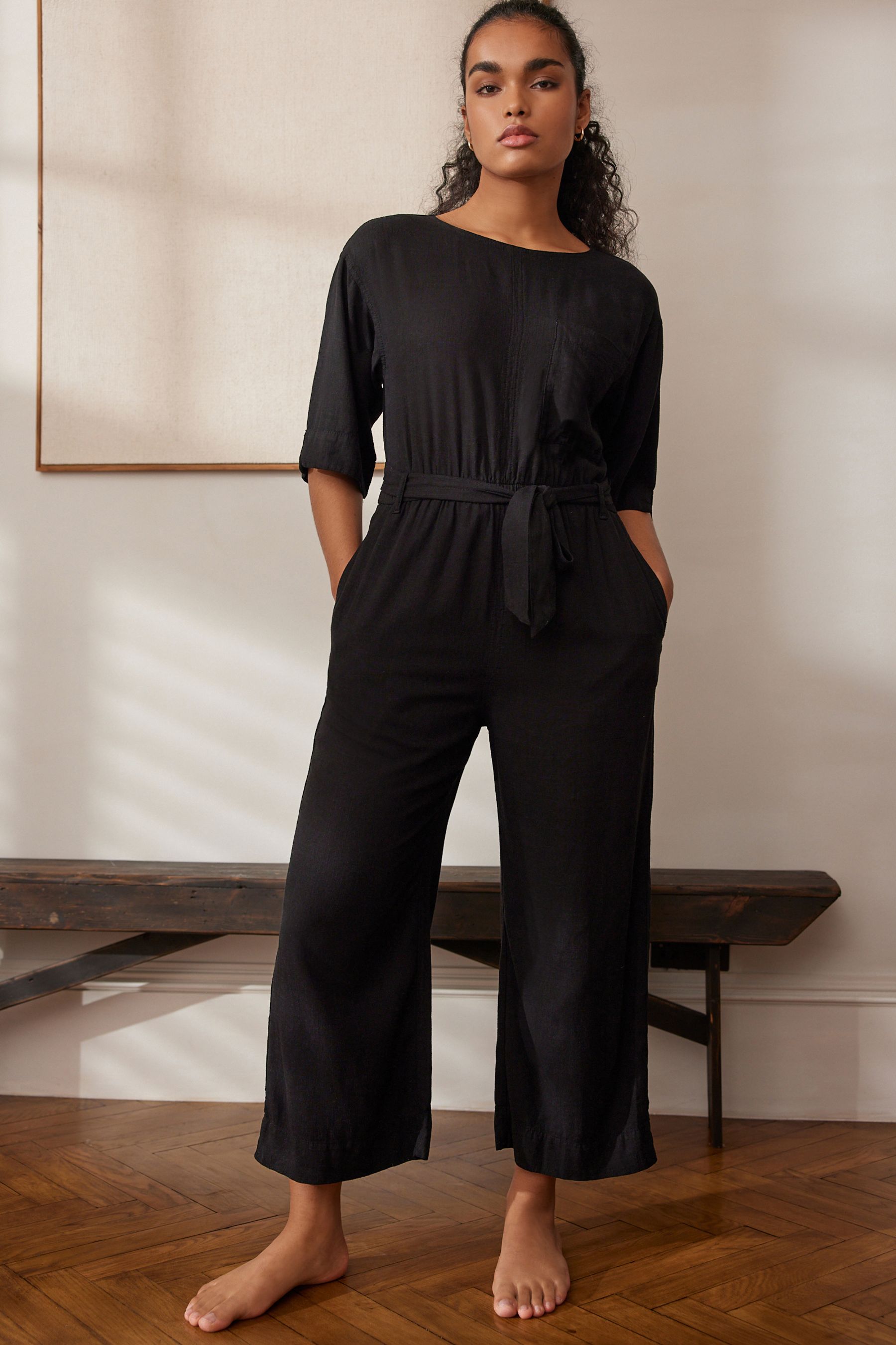 Next black linen 2025 jumpsuit