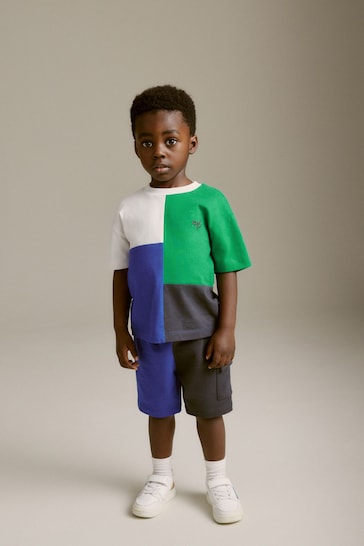 Blue/Green Short Sleeve Colourblock T-Shirt and Shorts Set (3mths-7yrs)