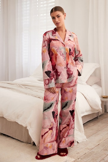 Pink Tie Dye Flannel Button Through Pyjamas