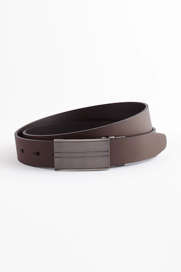 Black/Brown Reversible Plaque Bonded Leather Belt