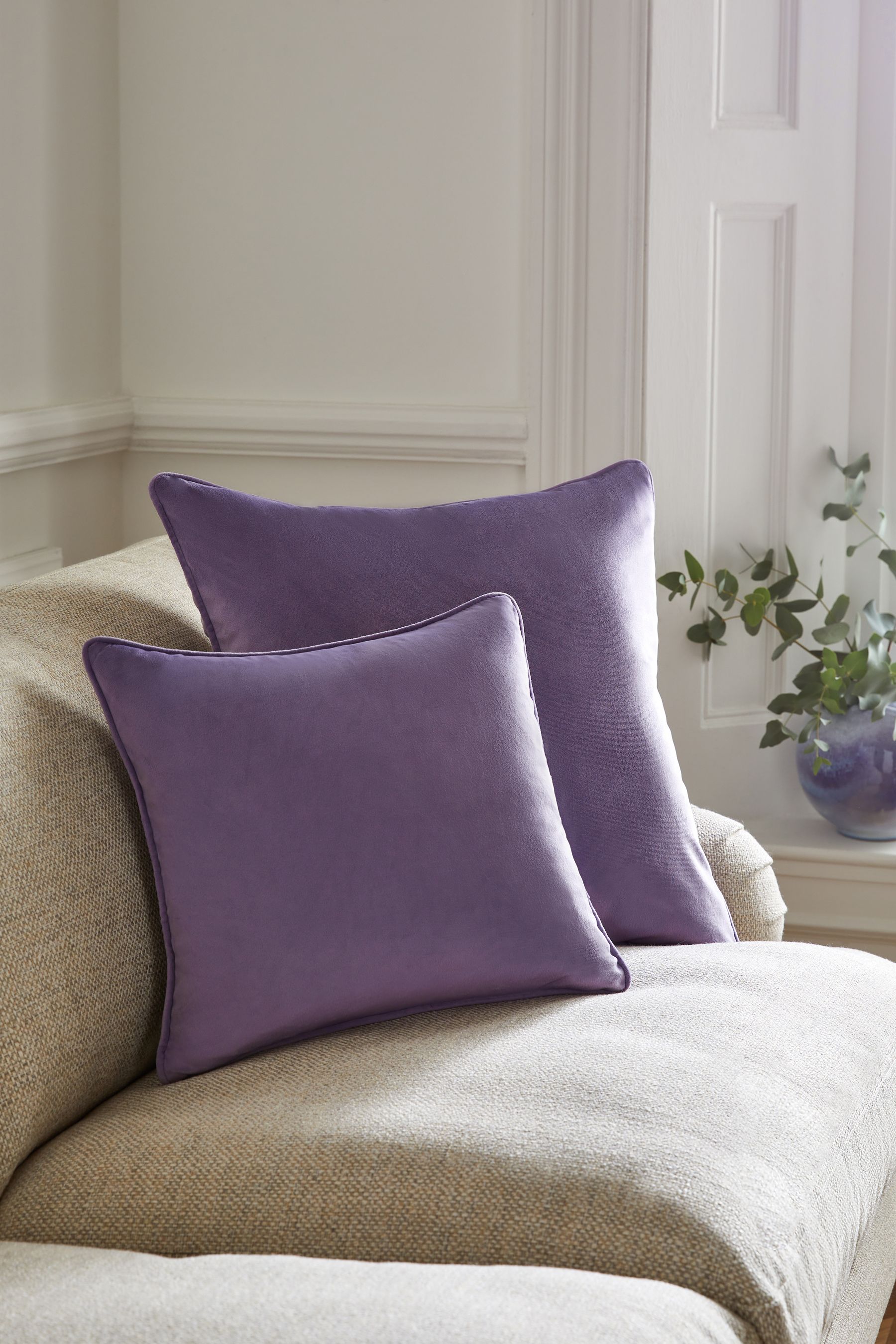 Lilac crushed velvet cushions shop
