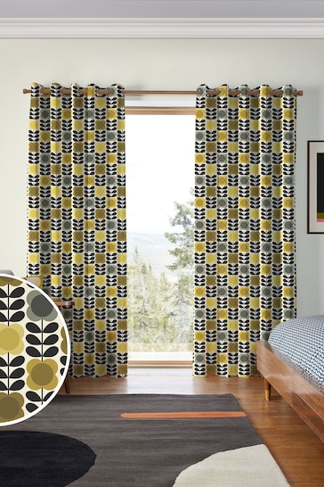 Orla Kiely Yellow and Grey Spot Flower Stem Made to Measure Curtains