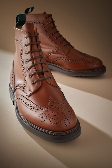 Tan Brown Leather Sanders for Next Cleated Brogue Boots