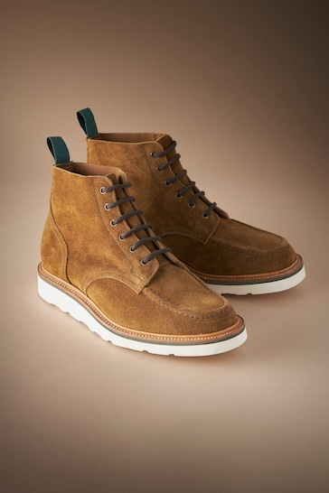 Tan Brown Suede Sanders for Next Apron Wedge Boots