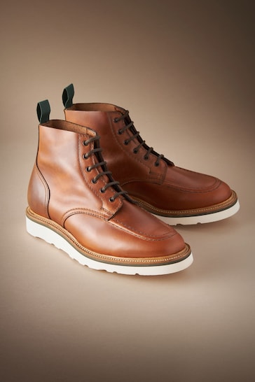 Tan Brown Leather Sanders for Next Apron Wedge Boots