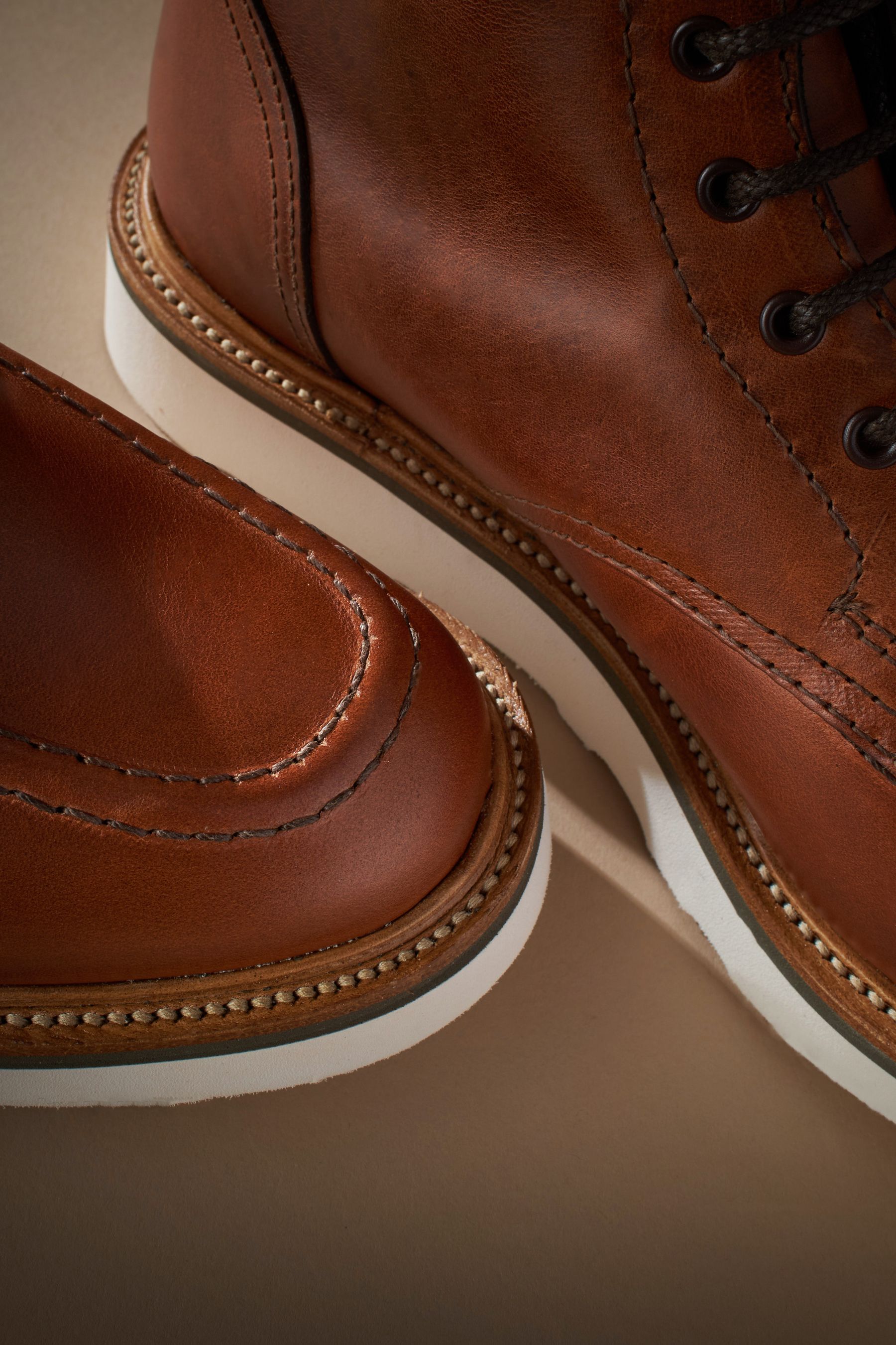 Buy Tan Brown Leather Sanders for Next Apron Wedge Boots from the