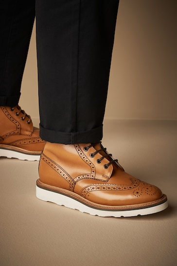 Tan Brown Leather Sanders for Next Brogue Wedge Boots