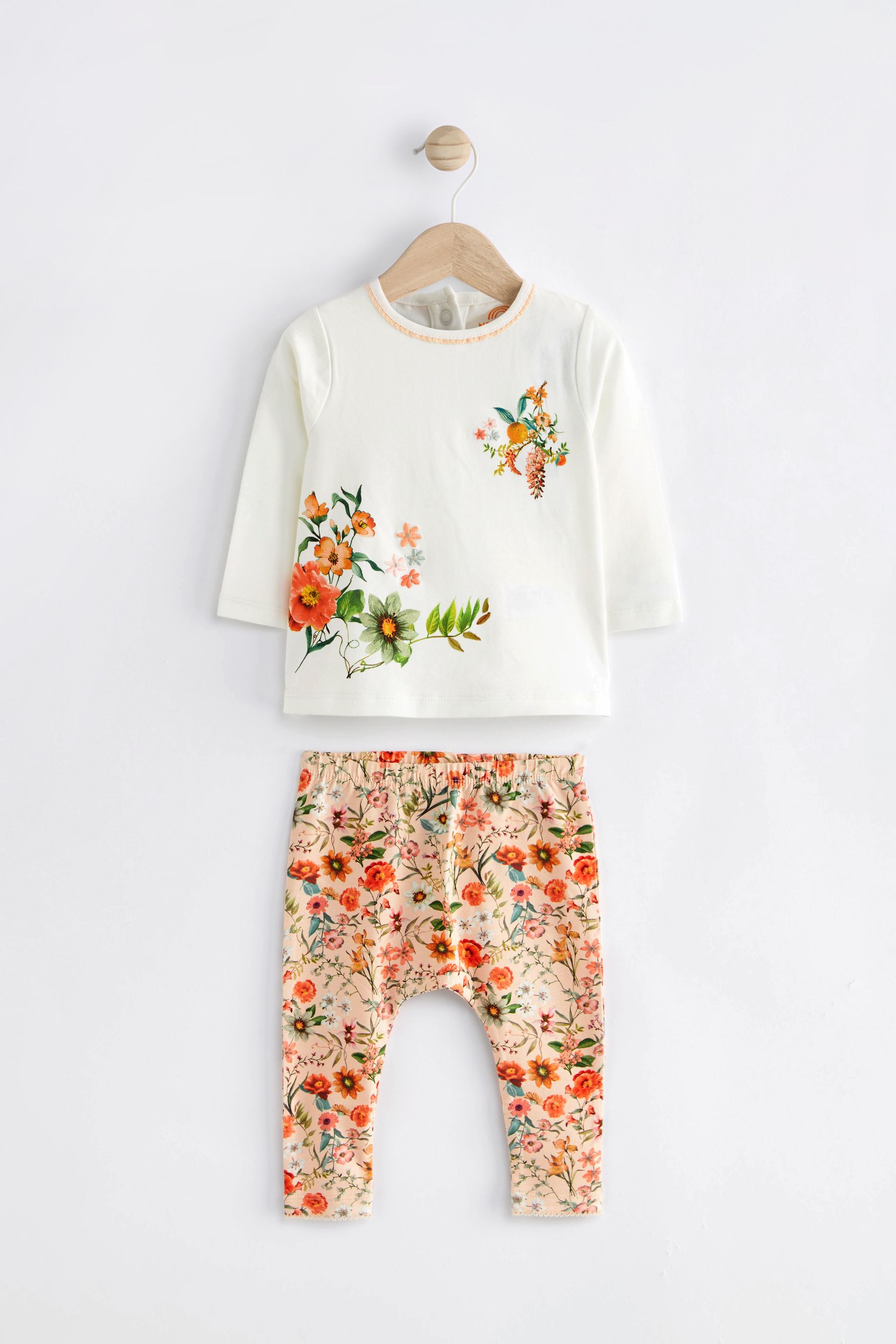 Buy Orange Floral Baby Top And Leggings Set from the Next UK