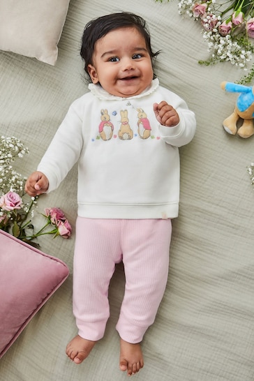 JoJo Maman Bébé Pink Peter Rabbit Appliqué Sweatshirt & Rib Leggings Set
