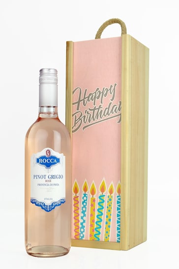 Le Bon Vin Happy Birthday Pinot Grigio Rose, Wood Boxed Wine Gift