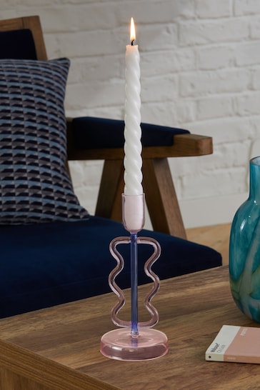 Lilac Purple Wiggle Arm Glass Taper Candle Holder