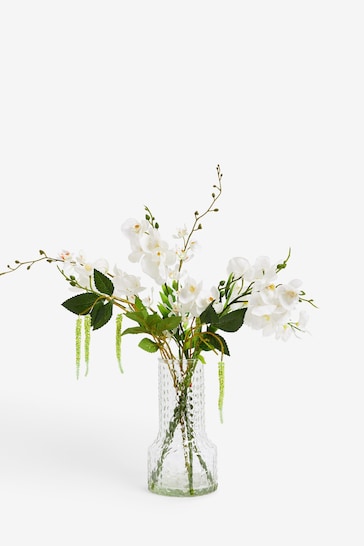 White Artificial Orchid In Glass Vase