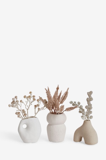Set of 3 Natural Artificial Dried Floral In Scandi Vases
