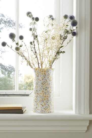 Yellow Ditsy Floral Scalloped Edge Vase