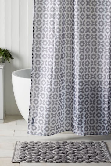 Grey Geo Tile Shower Curtain