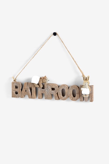 Natural Bertie Bear and Rosie Rabbit Bathroom Sign