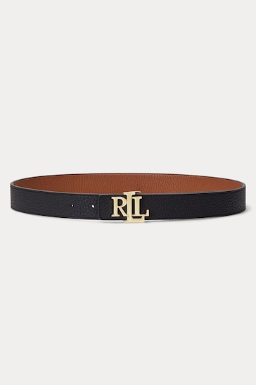 Lauren Ralph Lauren Logo Reversible Leather Black Belt