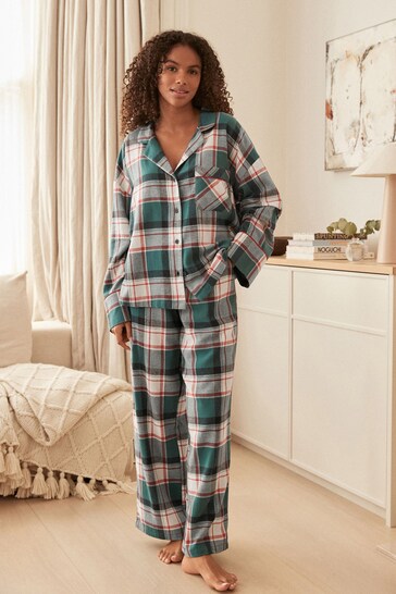 Teal Blue Flannel Button Through Pyjamas