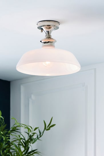 Gallery Home Silver Burnaby Nickel and Opal 1 Bulb Ceiling Light