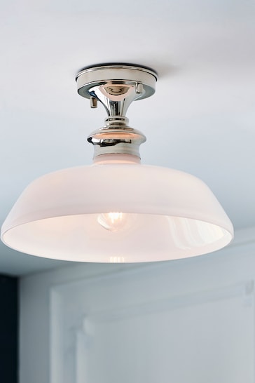 Gallery Home Silver Burnaby Nickel and Opal 1 Bulb Ceiling Light