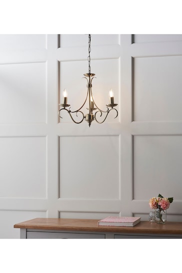 Gallery Home Antique Brass Banff 3 Bulb Pendant Ceiling Light