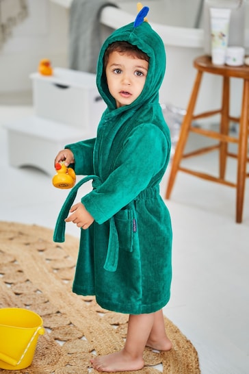 JoJo Maman Bébé Green Personalised Dinosaur Cotton Dressing Gown