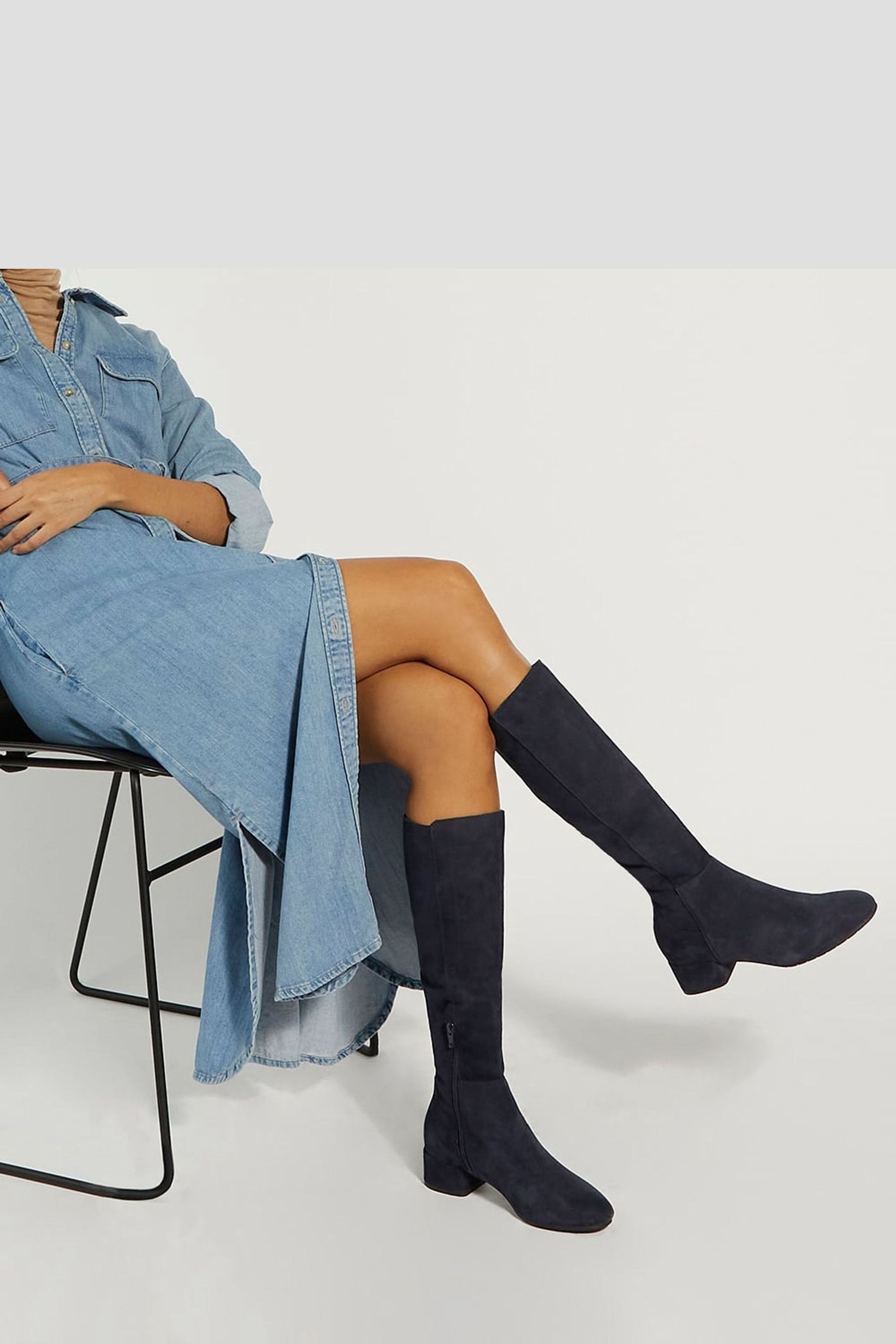 Ladies navy knee high top boots uk