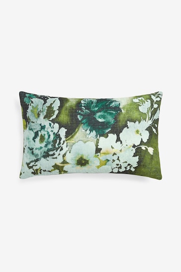 Green Bold Floral Large Oblong Cushion