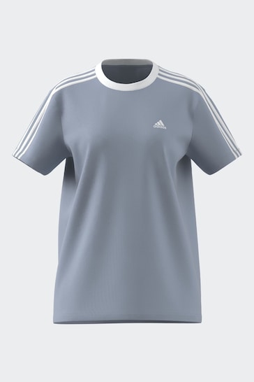 adidas Blue/White 3 Stripe Boyfriend T-Shirt