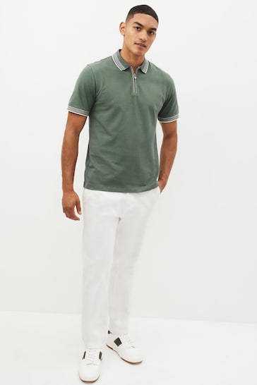Sage Green Tipped Textured Polo Shirt