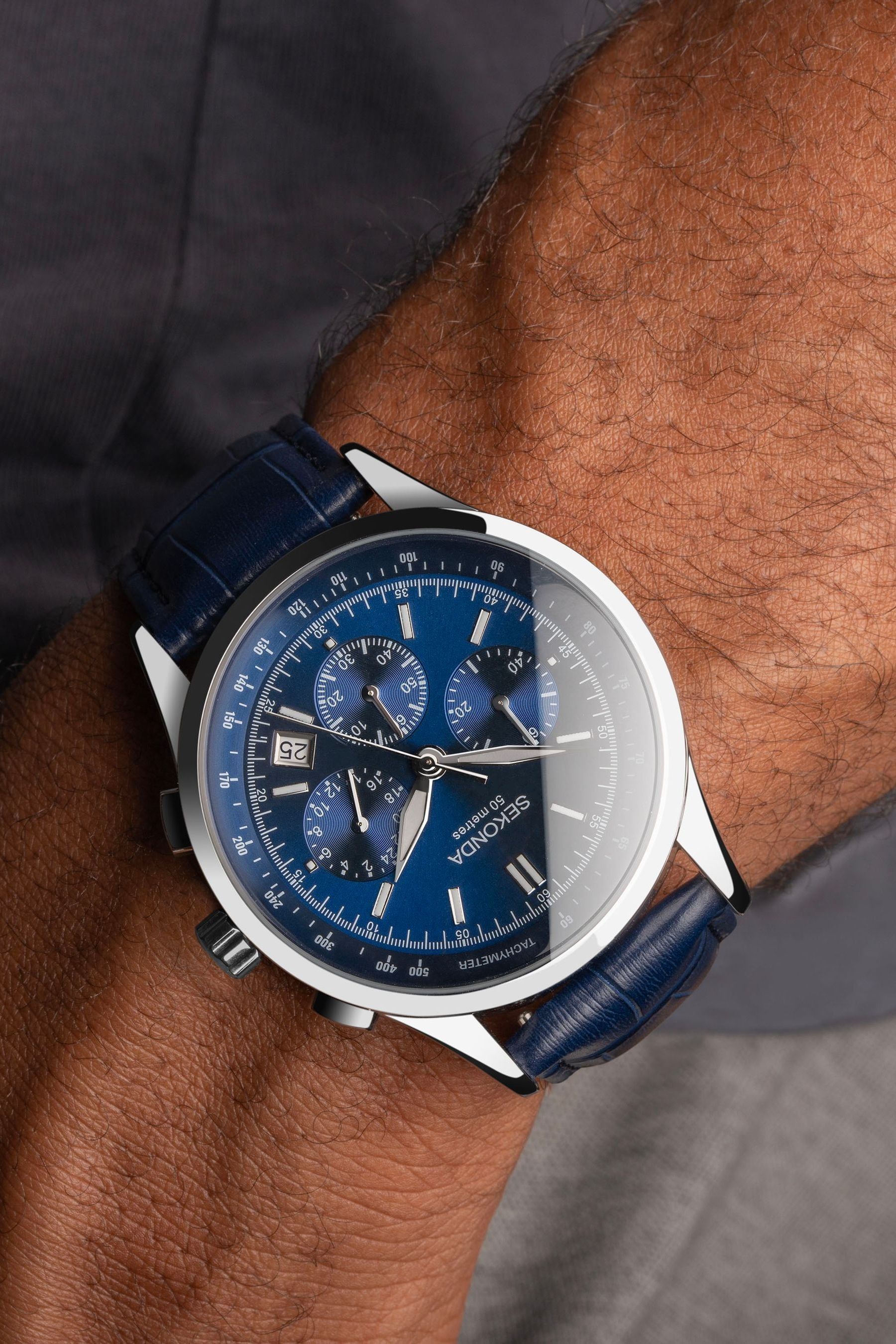 Sekonda men's blue leather strap on sale watch