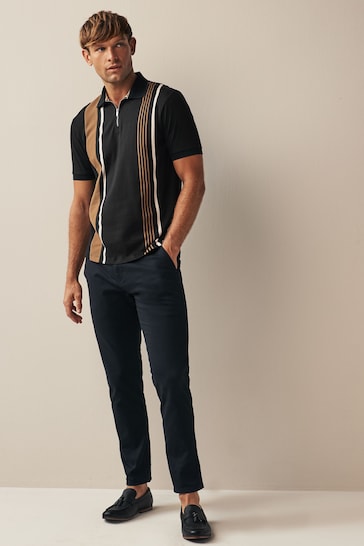 Black/Tan Brown Vertical Block Polo Shirt