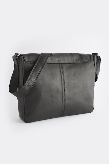 Black Signature Leather Messenger Bag