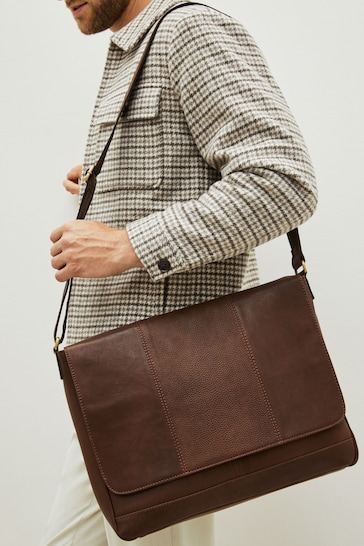 Brown Signature Leather Messenger Bag