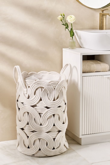 White Rope Storage Laundry Bag Basket