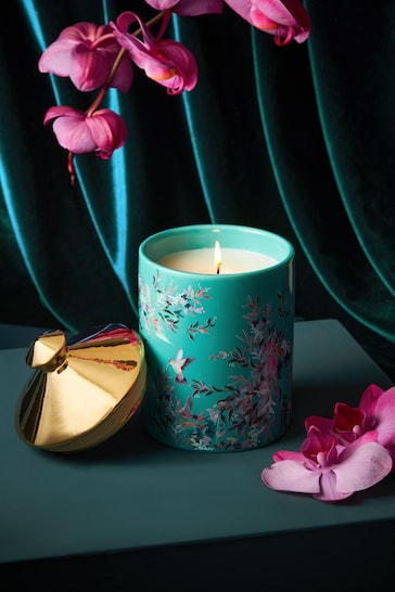 Teal Blue Large Dark Orchid and Patchouli Scented Candle