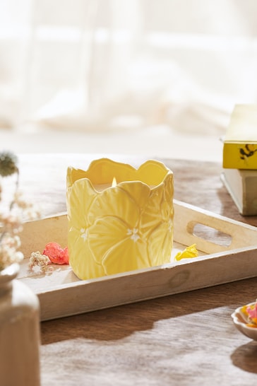 Yellow Single Wick Springtime Scented Floral Ceramic Candle