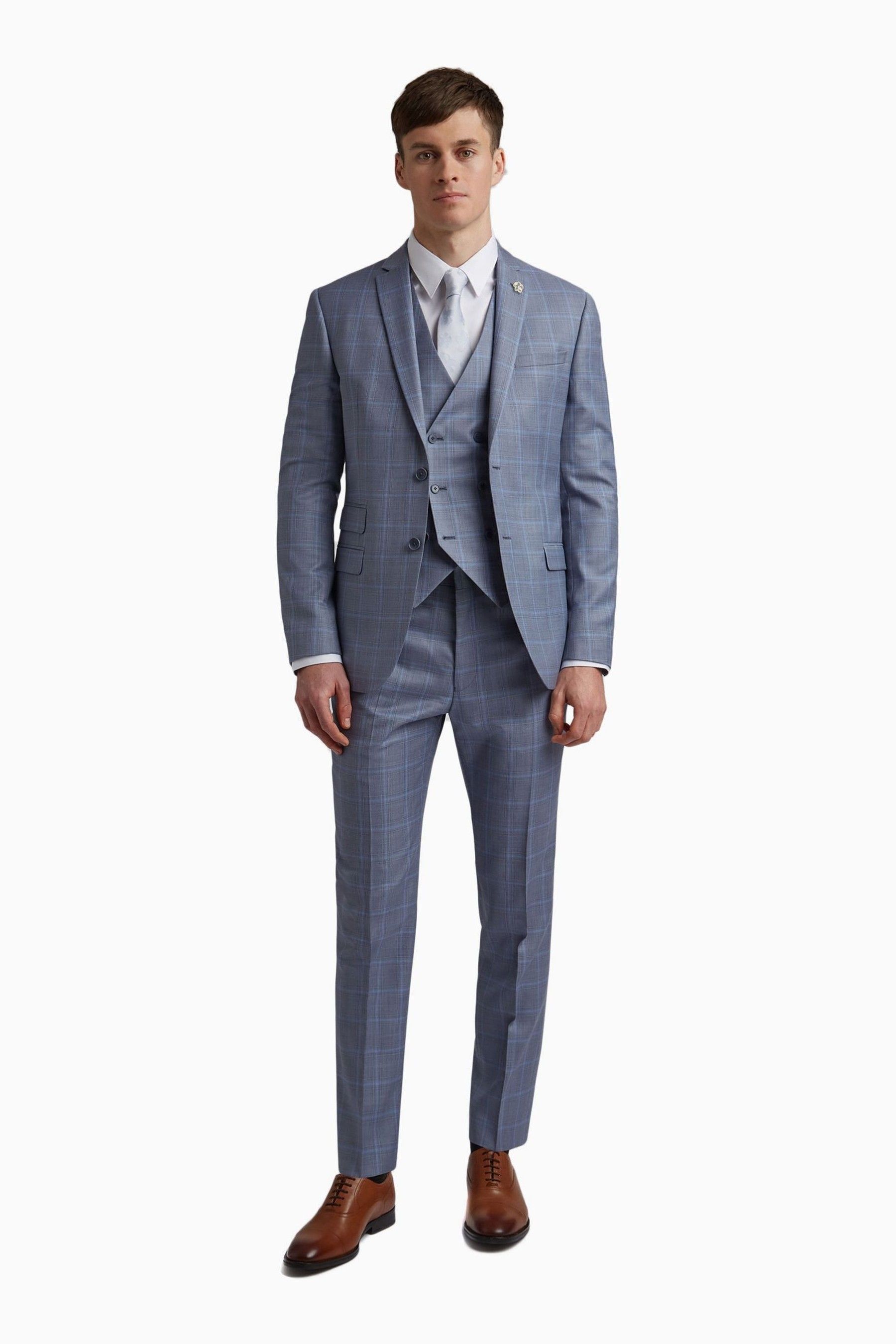 Ted baker tailored fit blue overcheck waistcoat outlet