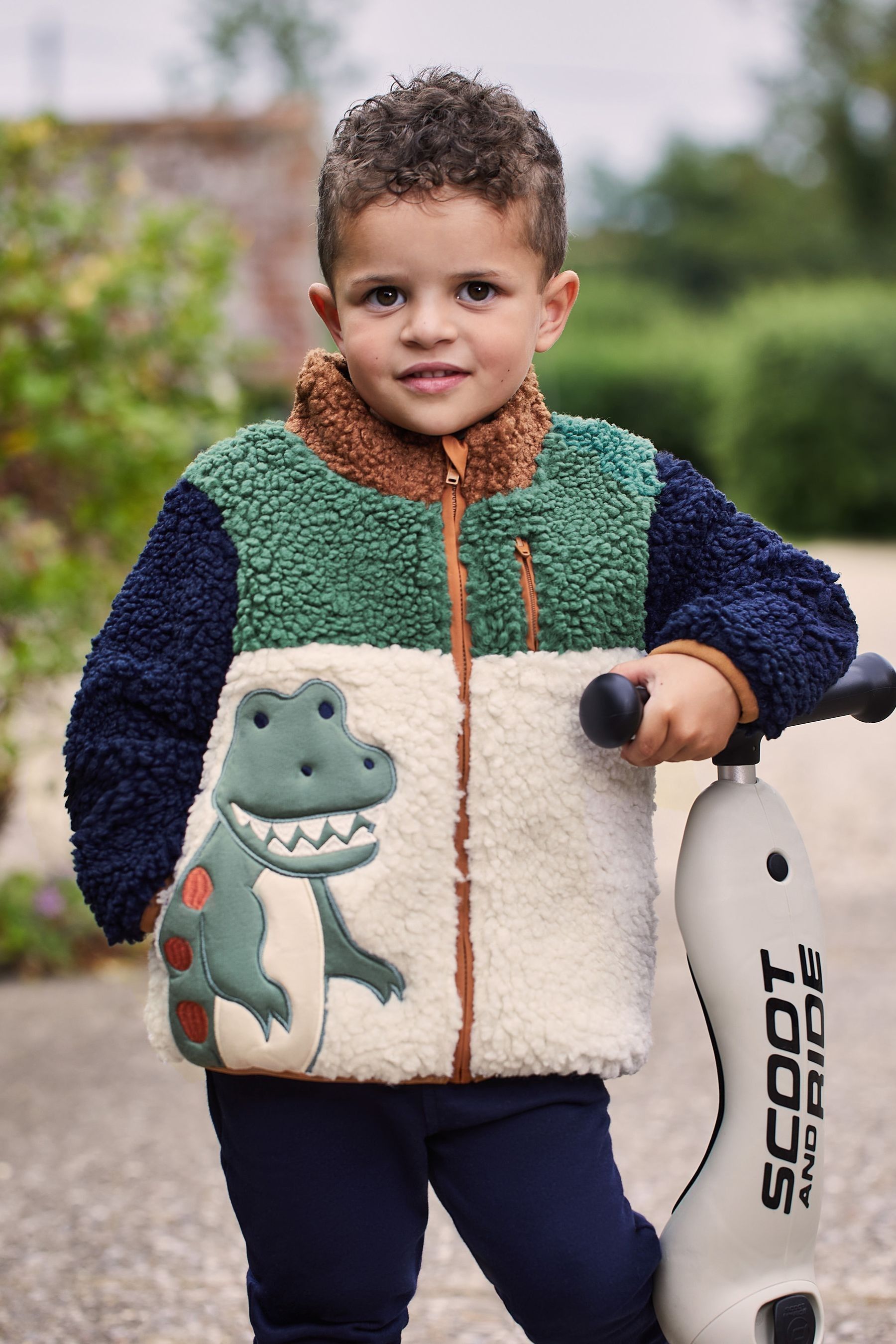 Buy JoJo Maman B b Khaki Green TRex Borg Zip Up Sweatshirt from