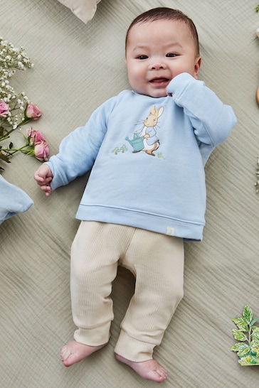 JoJo Maman Bébé Blue Peter Rabbit Appliqué Sweatshirt & Trousers Baby Set