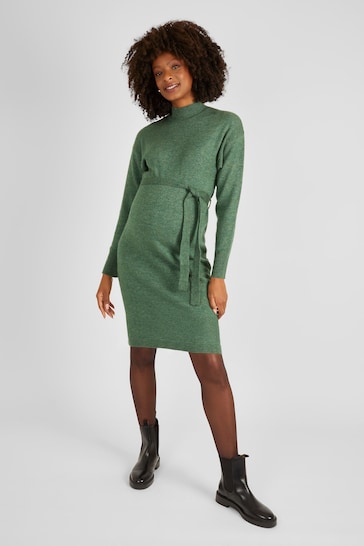 JoJo Maman Bébé Green Turtle Neck Knitted Maternity Dress