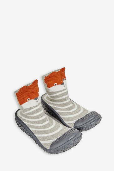 JoJo Maman Bébé Grey Indoor Outdoor Fox Slipper Socks