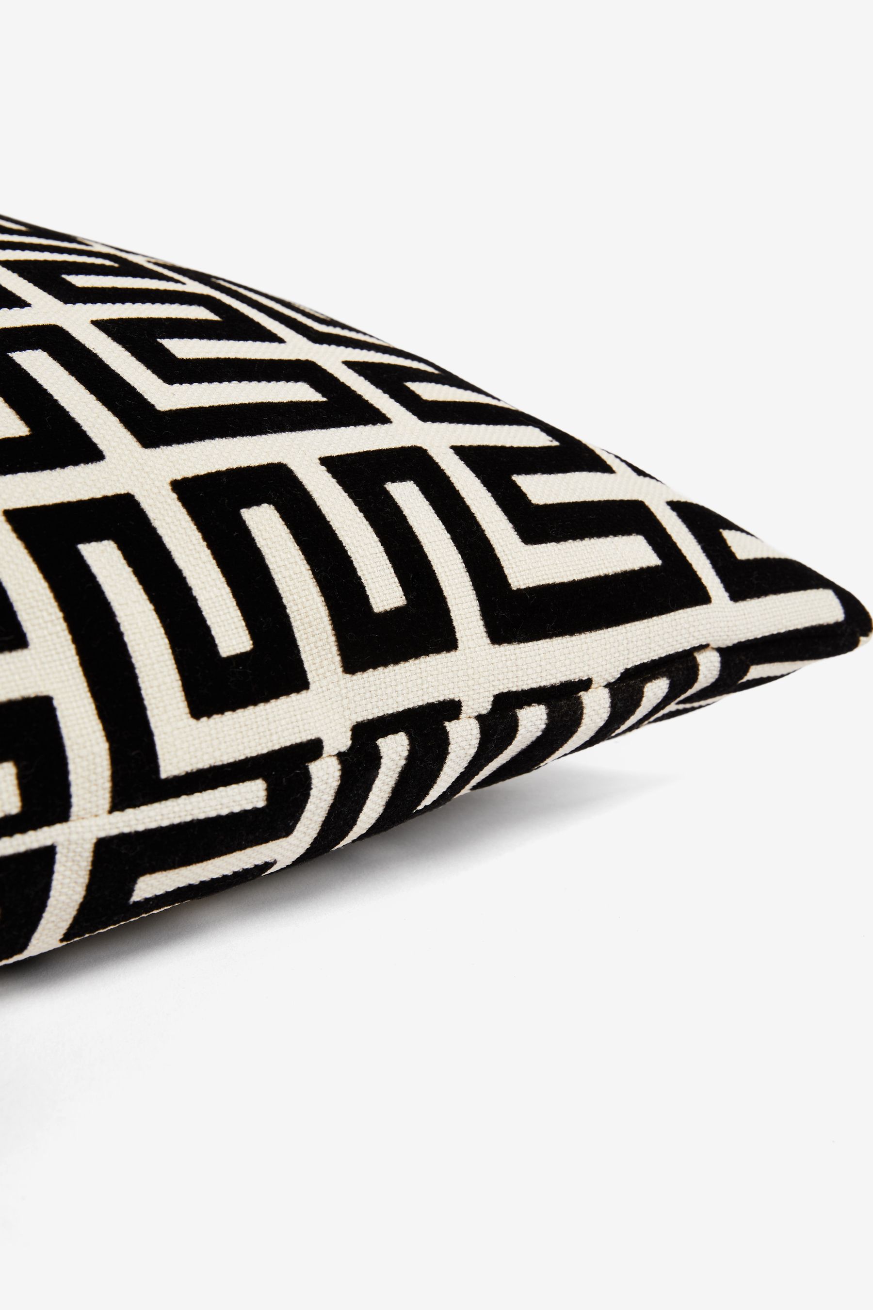Monochrome 50 x 50cm Geometric Flock Large Oblong Cushion