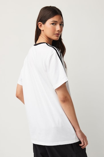 adidas White 3 Stripe Boyfriend T-Shirt