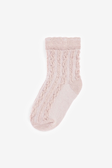 Pink/Neutral Baby Cable Socks 7 Pack (0mths-2yrs)