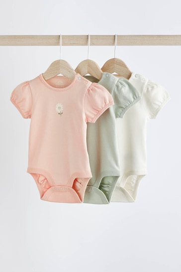Sage Green Puff Sleeve Baby Bodysuits 3 Pack