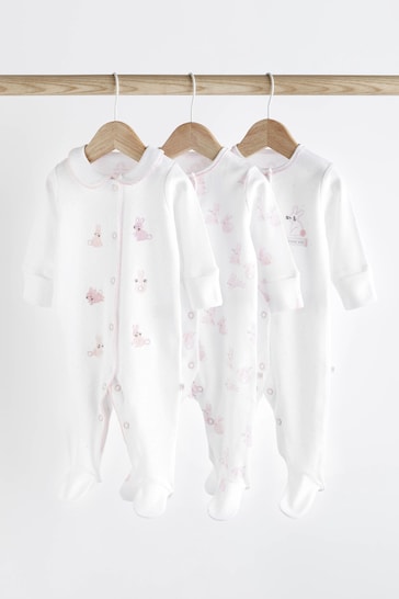 Pink 3 Pack Baby Sleepsuit (0-2yrs)
