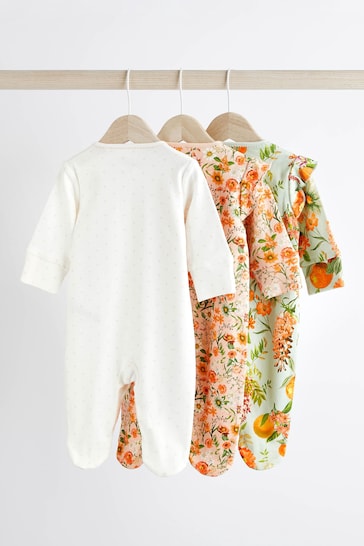 Peach Pink Baby Floral Sleepsuit 3 Pack (0mths-2yrs)
