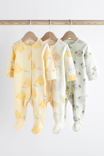 Mint Green/Lemon Yellow Baby Rib Sleepsuits 3 Pack (0mths-3yrs)