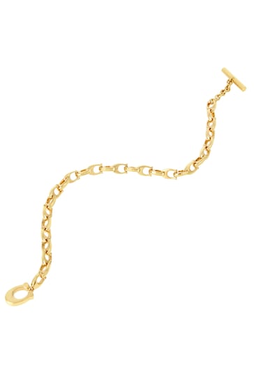 COACH Gold Tone Signature Link Bracelet